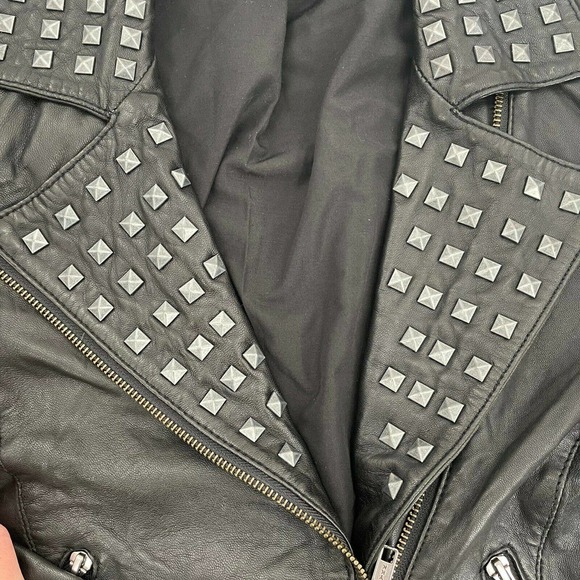 Trouve Leather Jacket Black Studded Moto Zip Biker - Picture 9 of 9